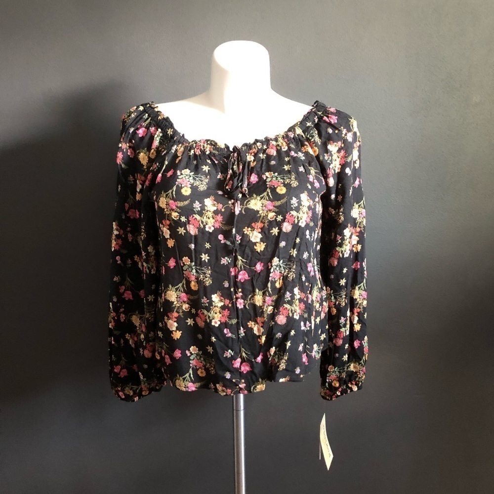 Rewind Juniors Floral Off-Shoulder Long Sleeve Blouse S